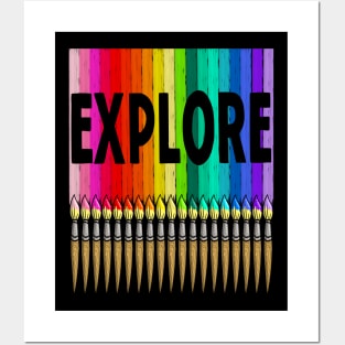 Explore with Paintbrushes in Rainbow Color Posters and Art